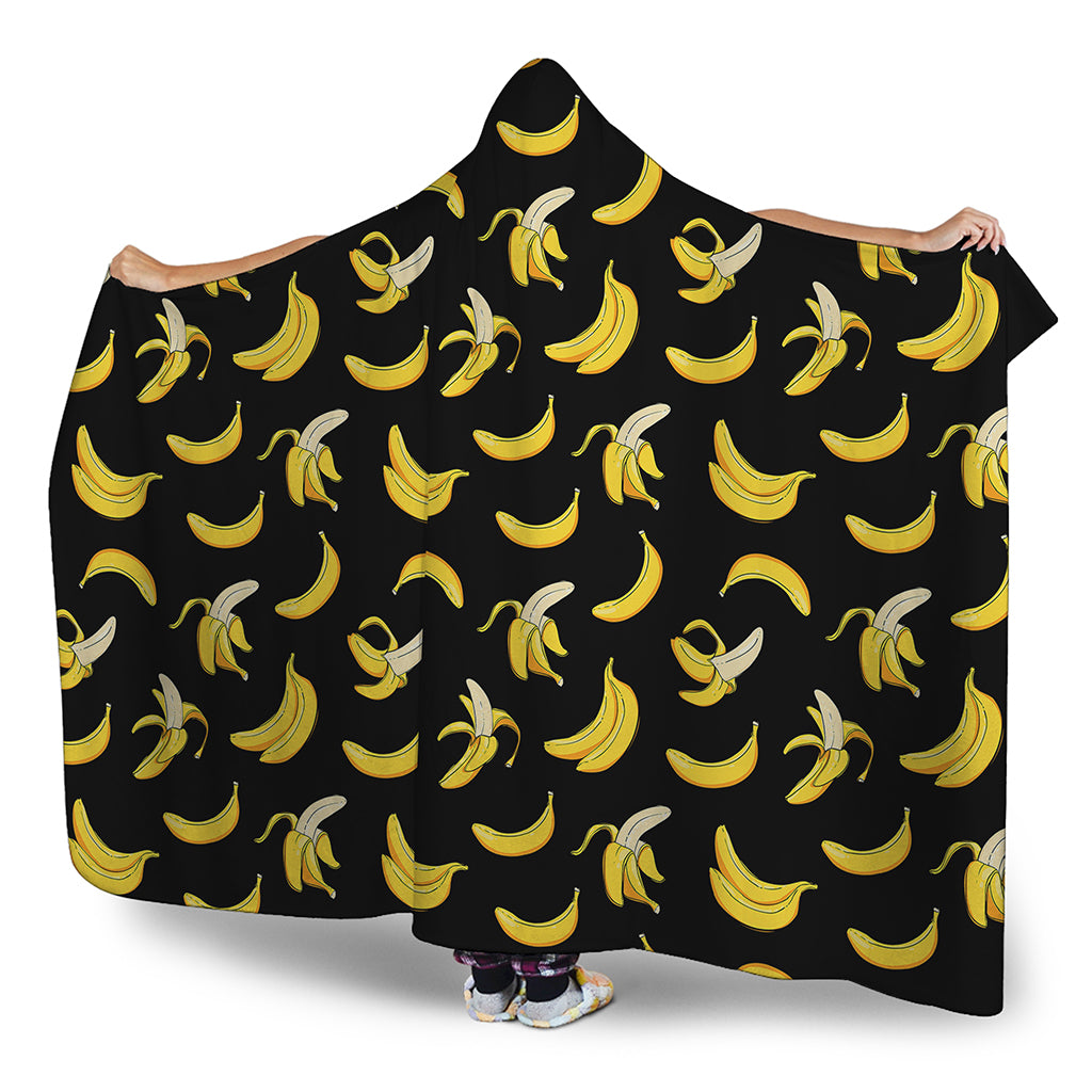 Black Cartoon Banana Pattern Print Hooded Blanket