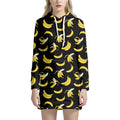 Black Cartoon Banana Pattern Print Pullover Hoodie Dress
