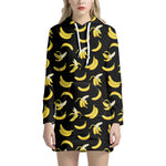 Black Cartoon Banana Pattern Print Hoodie Dress