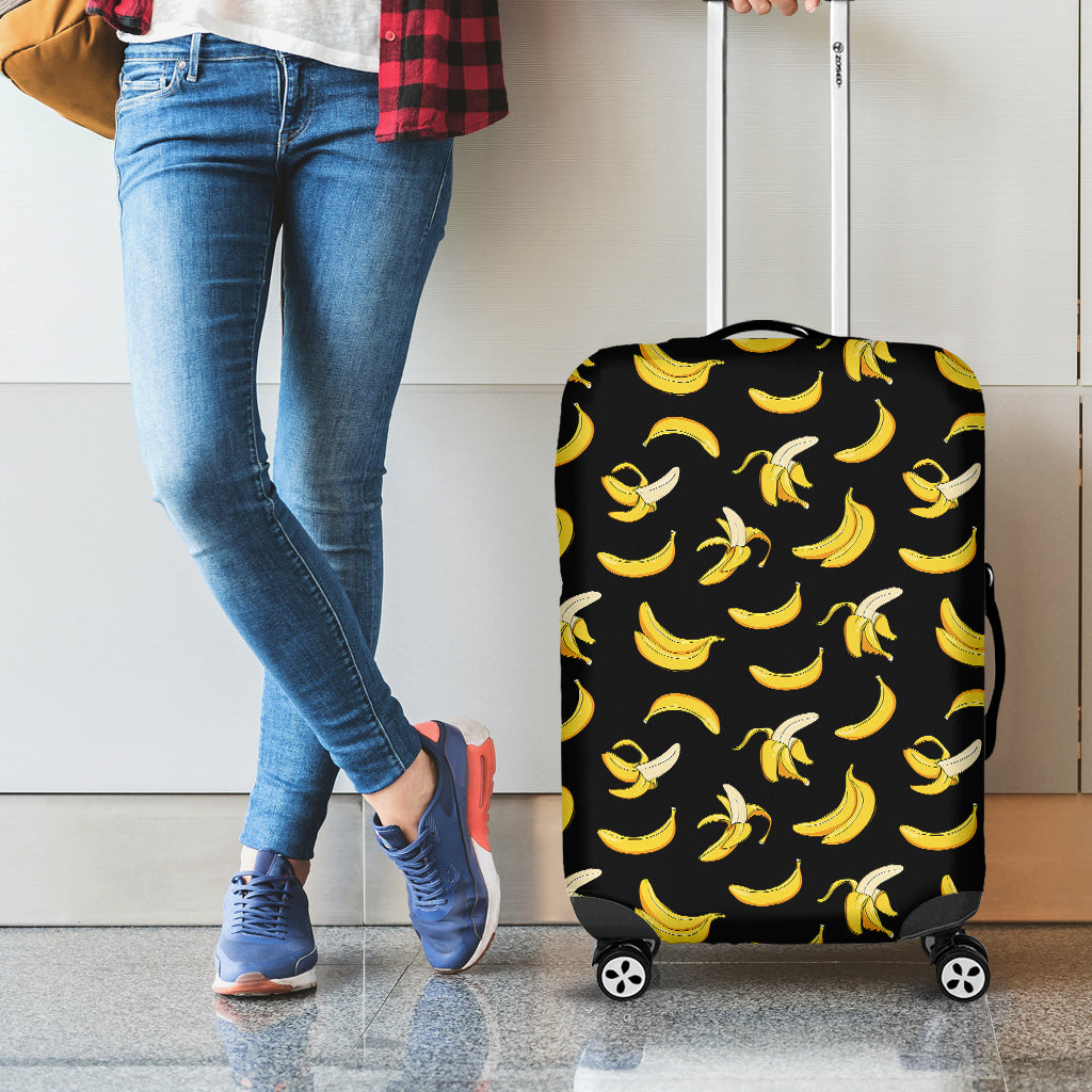 Black Cartoon Banana Pattern Print Luggage Cover