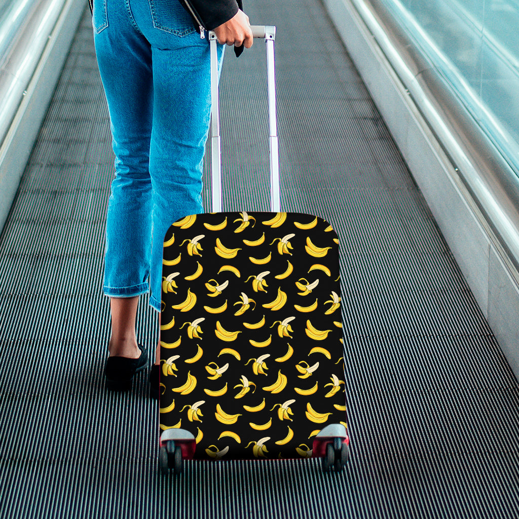 Black Cartoon Banana Pattern Print Luggage Cover