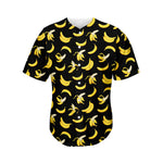 Black Cartoon Banana Pattern Print Men's Baseball Jersey