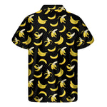 Black Cartoon Banana Pattern Print Men's Short Sleeve Shirt