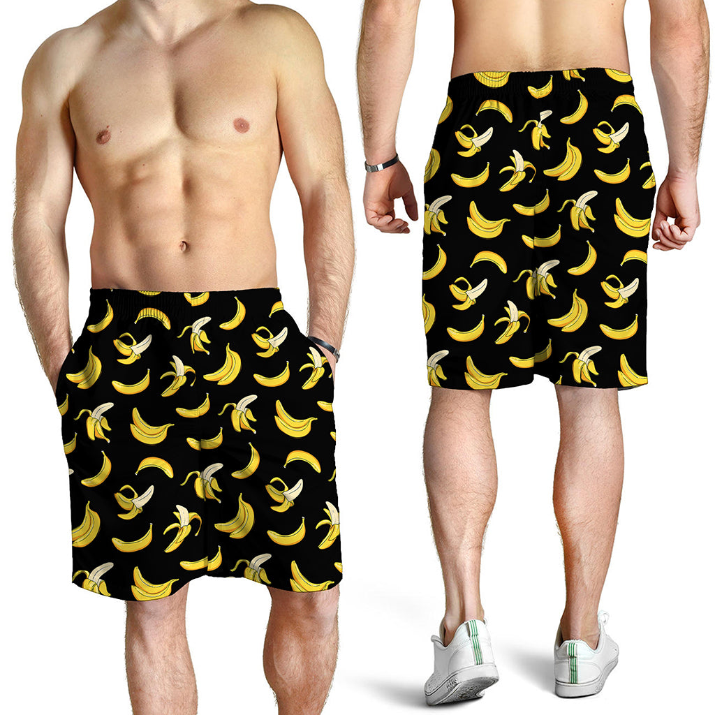 Black Cartoon Banana Pattern Print Men's Shorts