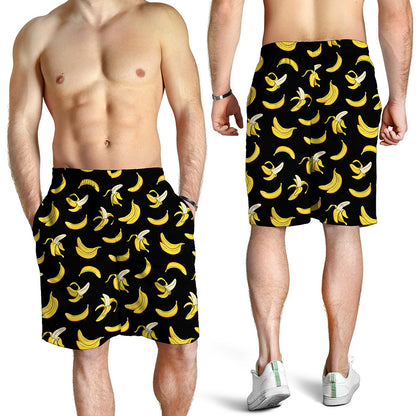 Black Cartoon Banana Pattern Print Men's Shorts