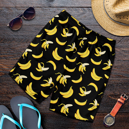 Black Cartoon Banana Pattern Print Men's Shorts