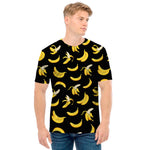 Black Cartoon Banana Pattern Print Men's T-Shirt