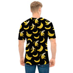 Black Cartoon Banana Pattern Print Men's T-Shirt