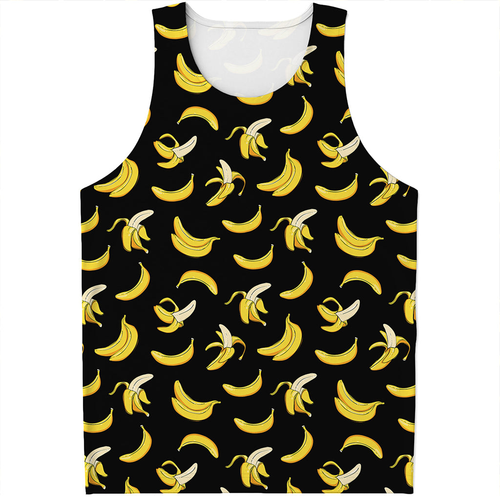 Black Cartoon Banana Pattern Print Men's Tank Top