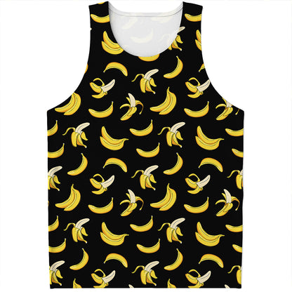 Black Cartoon Banana Pattern Print Men's Tank Top