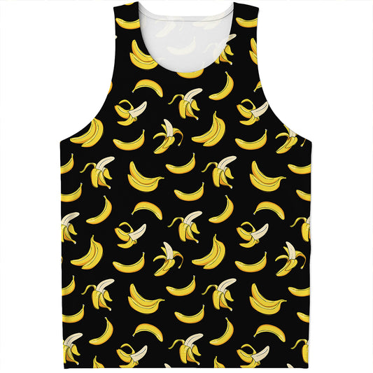 Black Cartoon Banana Pattern Print Men's Tank Top