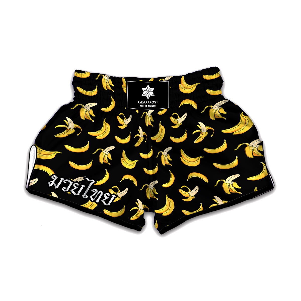Black Cartoon Banana Pattern Print Muay Thai Boxing Shorts