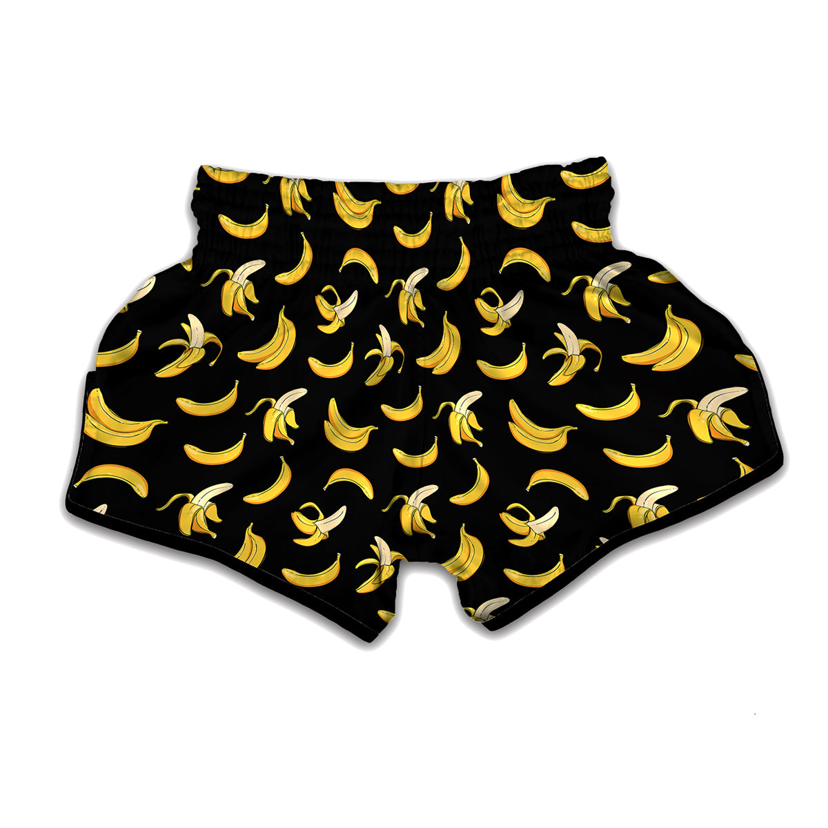 Black Cartoon Banana Pattern Print Muay Thai Boxing Shorts