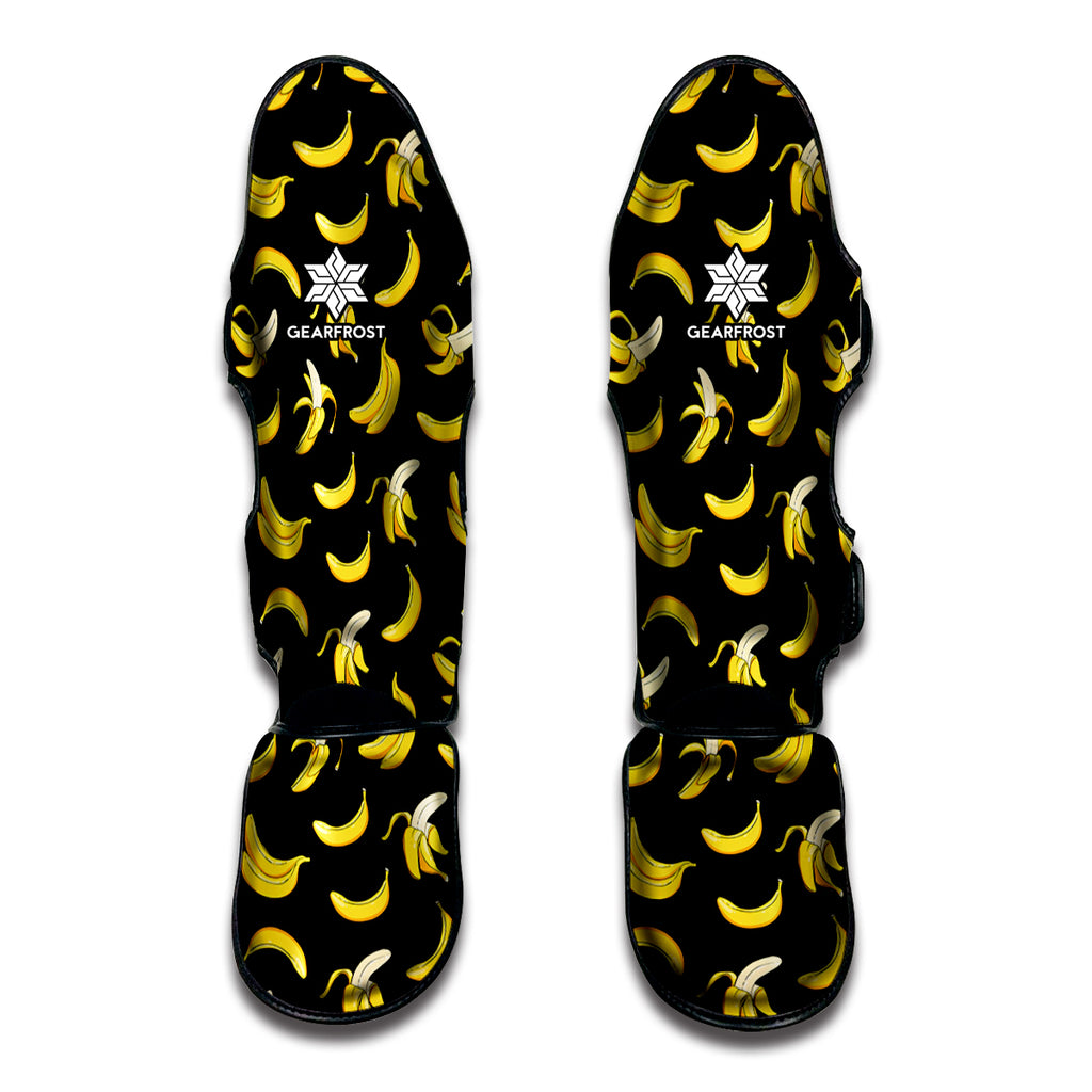 Black Cartoon Banana Pattern Print Muay Thai Shin Guard