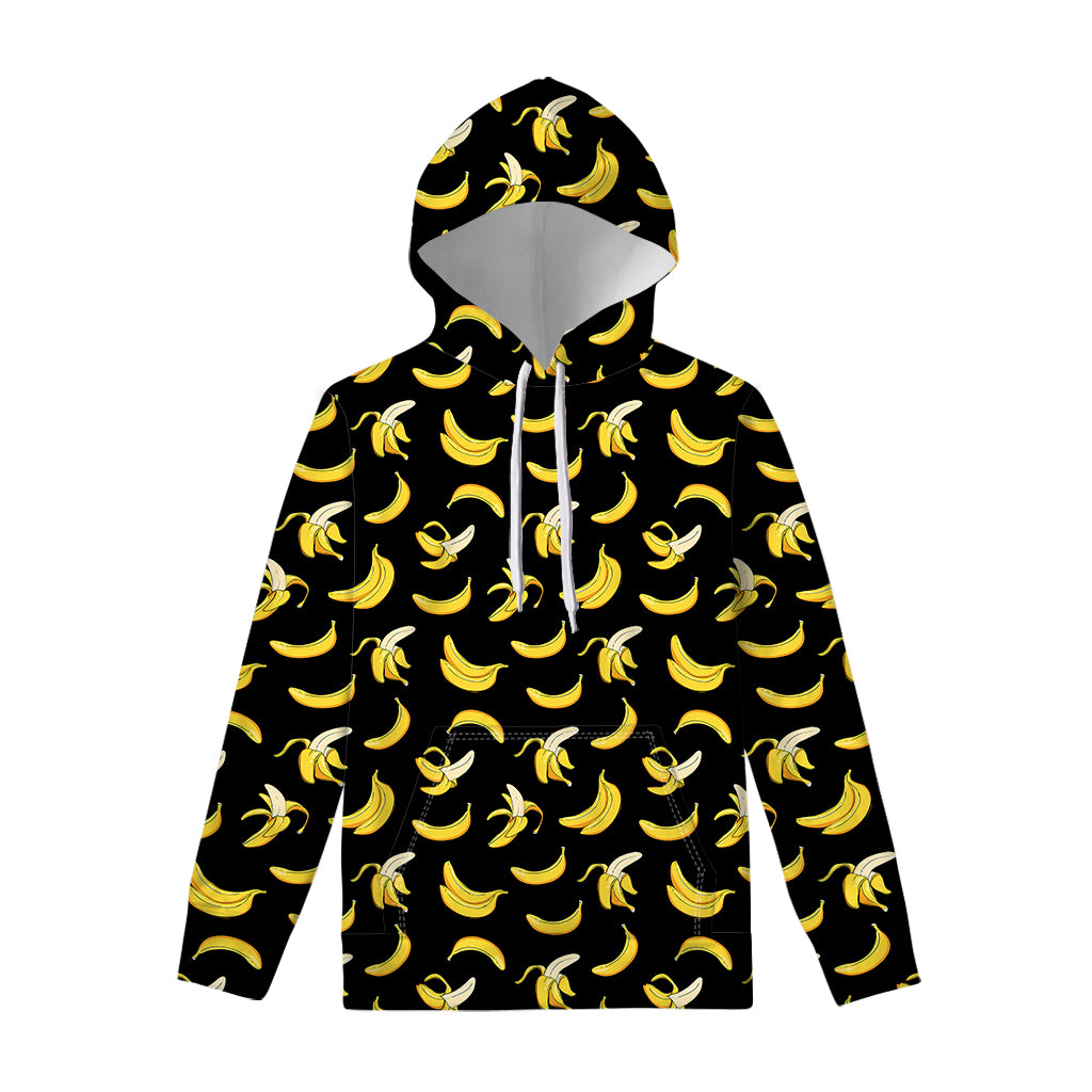 Black Cartoon Banana Pattern Print Pullover Hoodie