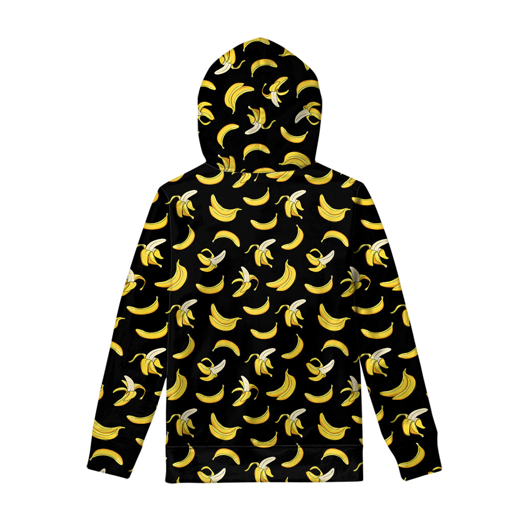 Black Cartoon Banana Pattern Print Pullover Hoodie