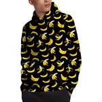 Black Cartoon Banana Pattern Print Pullover Hoodie