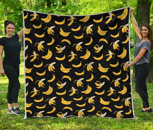 Black Cartoon Banana Pattern Print Quilt