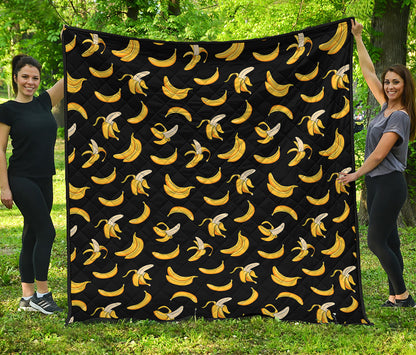 Black Cartoon Banana Pattern Print Quilt