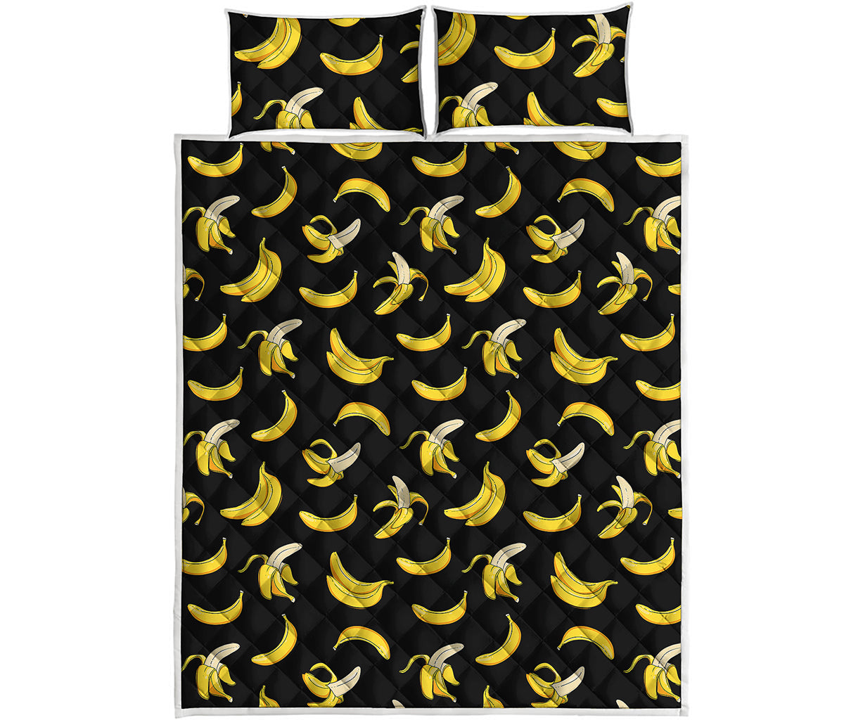 Black Cartoon Banana Pattern Print Quilt Bed Set