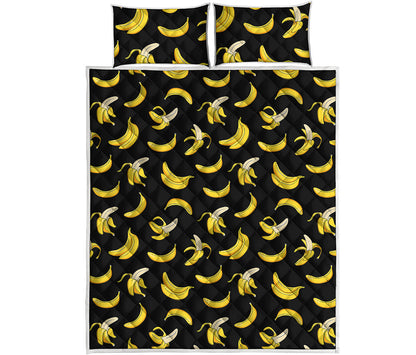 Black Cartoon Banana Pattern Print Quilt Bed Set
