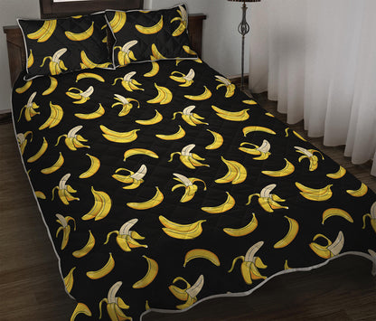 Black Cartoon Banana Pattern Print Quilt Bed Set