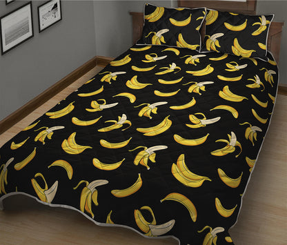 Black Cartoon Banana Pattern Print Quilt Bed Set