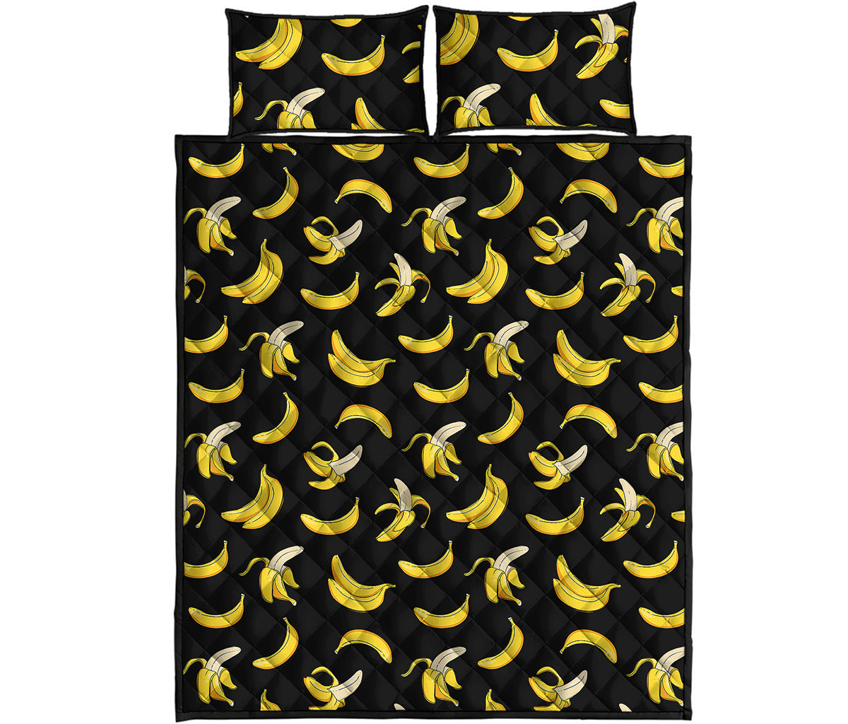 Black Cartoon Banana Pattern Print Quilt Bed Set