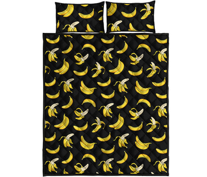 Black Cartoon Banana Pattern Print Quilt Bed Set