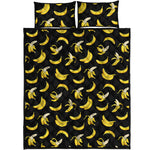 Black Cartoon Banana Pattern Print Quilt Bed Set