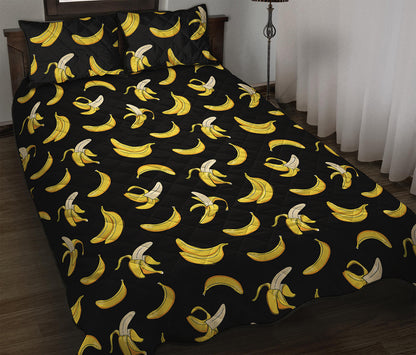 Black Cartoon Banana Pattern Print Quilt Bed Set