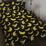 Black Cartoon Banana Pattern Print Quilt Bed Set