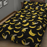 Black Cartoon Banana Pattern Print Quilt Bed Set