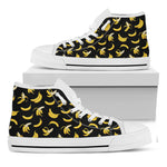 Black Cartoon Banana Pattern Print White High Top Shoes