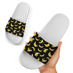 Black Cartoon Banana Pattern Print White Slide Sandals