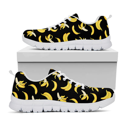 Black Cartoon Banana Pattern Print White Sneakers