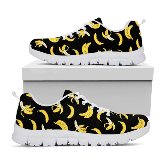 Black Cartoon Banana Pattern Print White Sneakers