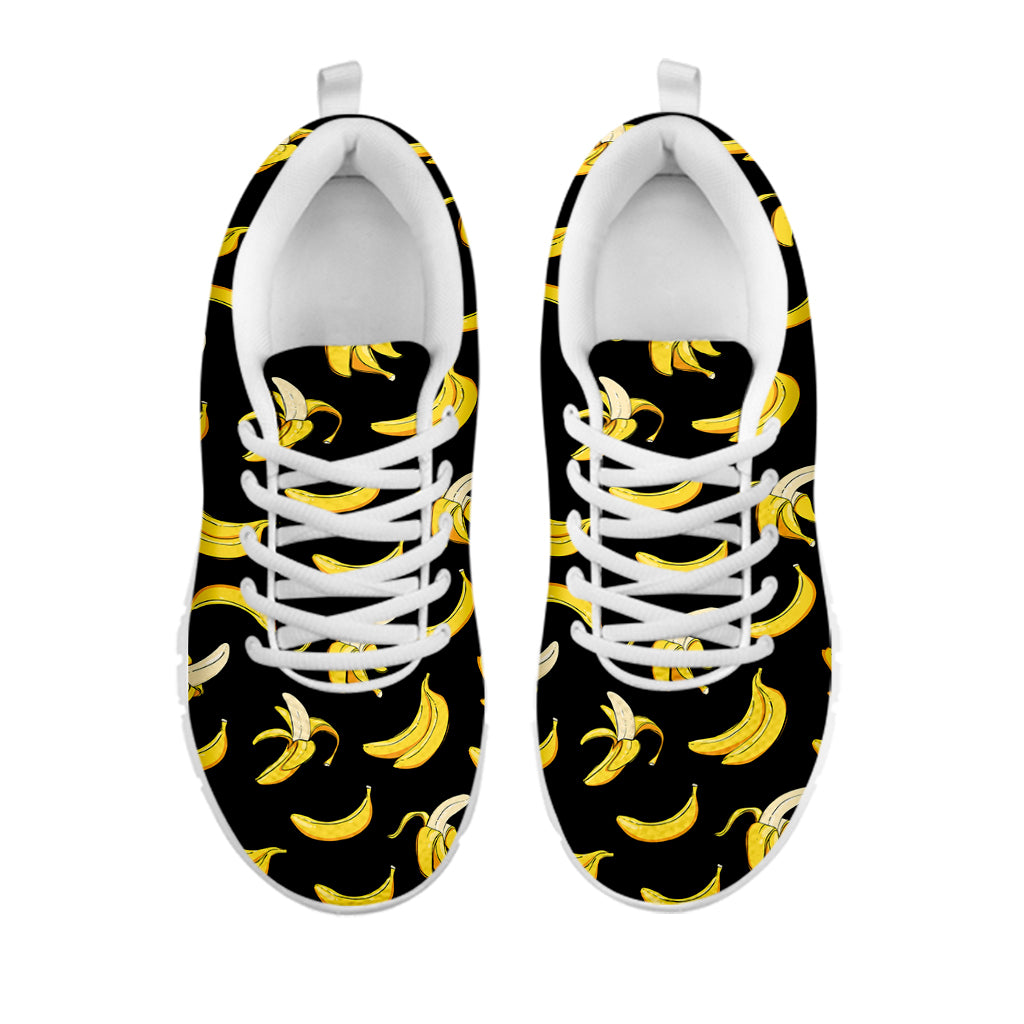 Black Cartoon Banana Pattern Print White Sneakers
