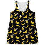 Black Cartoon Banana Pattern Print Women's Racerback Tank Top