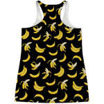Black Cartoon Banana Pattern Print Women's Racerback Tank Top