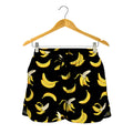 Black Cartoon Banana Pattern Print Women's Shorts