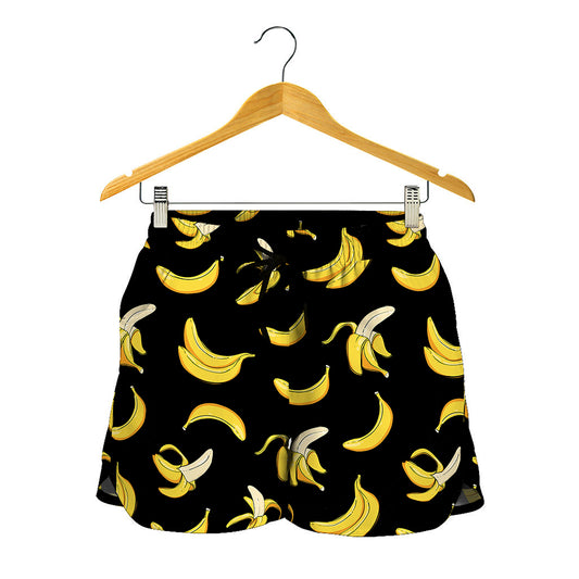 Black Cartoon Banana Pattern Print Women's Shorts