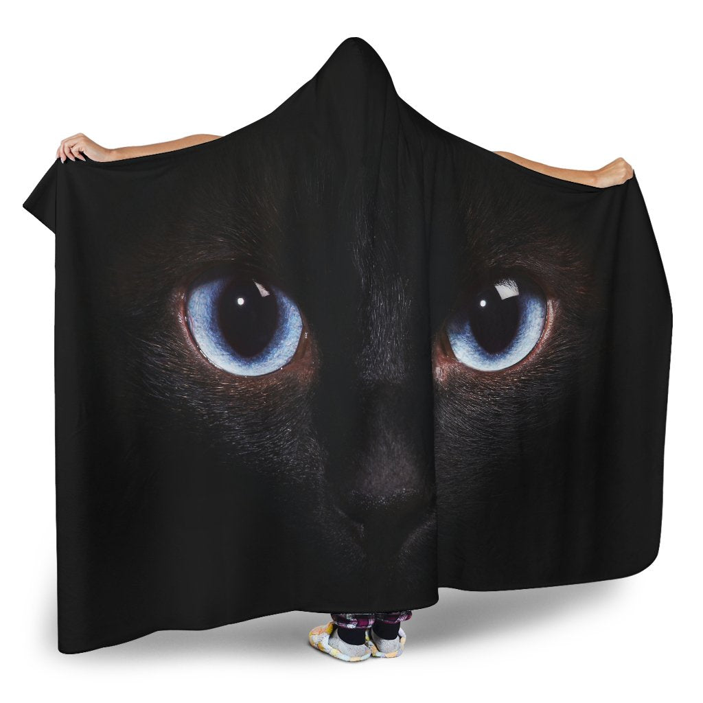 Black Cat Eyes Print Hooded Blanket GearFrost