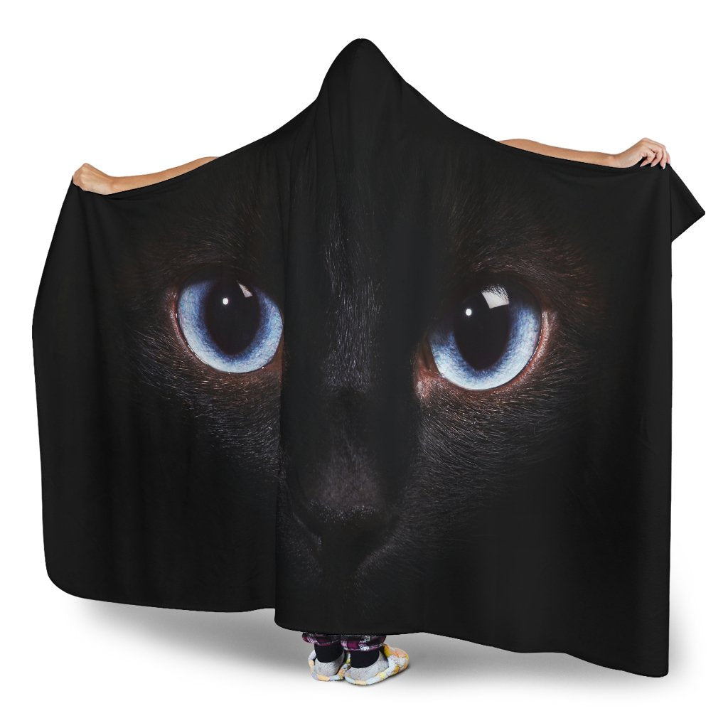 Black Cat Eyes Print Hooded Blanket GearFrost