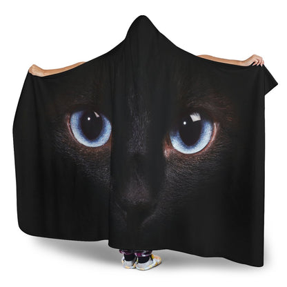 Black Cat Eyes Print Hooded Blanket GearFrost