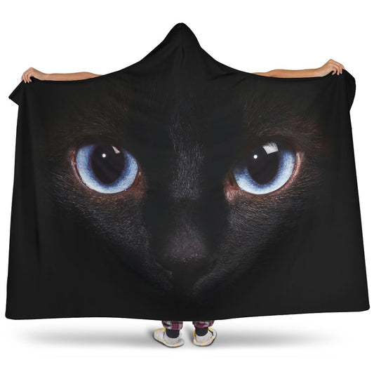 Black Cat Eyes Print Hooded Blanket GearFrost