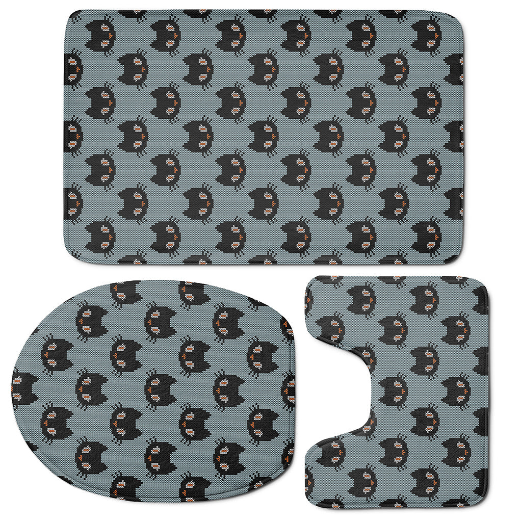 Black Cat Knitted Pattern Print 3 Piece Bath Mat Set