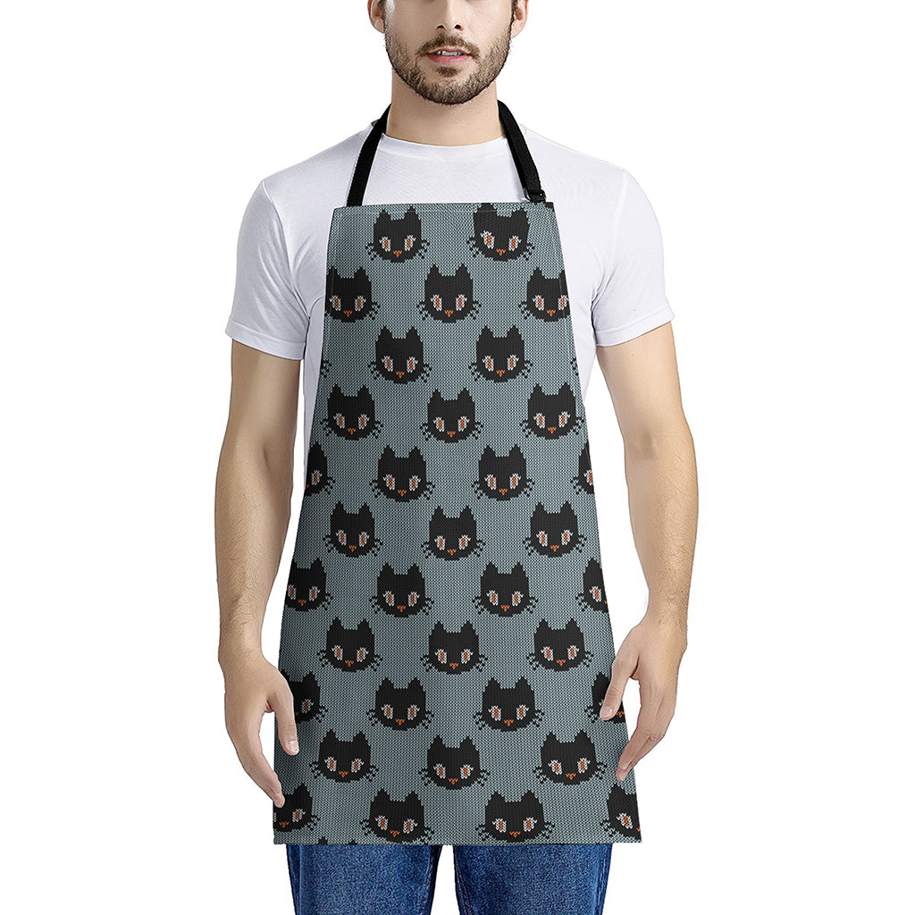 Black Cat Knitted Pattern Print Apron