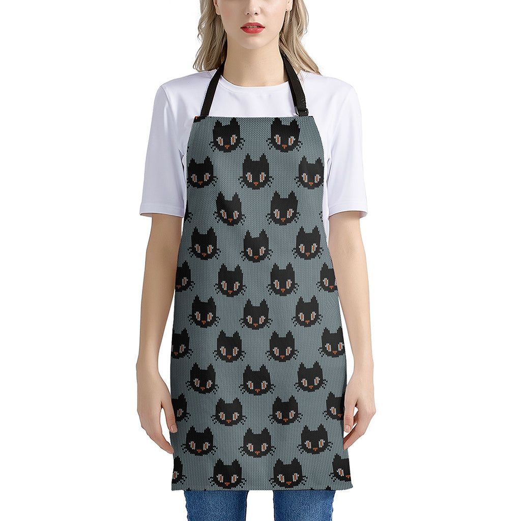 Black Cat Knitted Pattern Print Apron