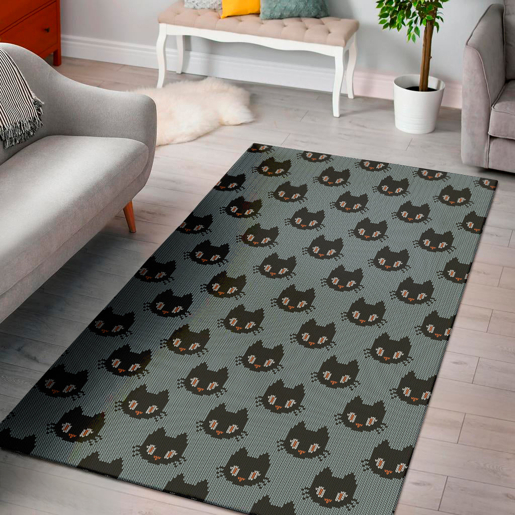 Black Cat Knitted Pattern Print Area Rug